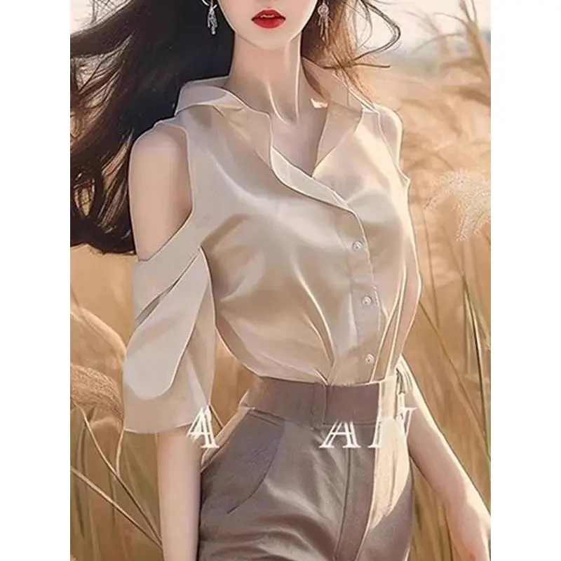 Áo Sơ Mi, Cho Phụ Nữ, Trang Phục Thường Ngày Trang Trọng, Giảm Giá Xả Hàng, Thích Hợp Cho Mùa Hè, Giá Cả Phải Chăng, Sang Trọng Và Đẹp, Áo Sơ Mi Nhỏ Sang Trọng, Cao Cấp, Màu Be Cổ, Áo Sơ Mi Trễ Vai, Áo Ngắn Tay Áo Cho Phụ Nữ, Dáng Rộng Vừa Vặn