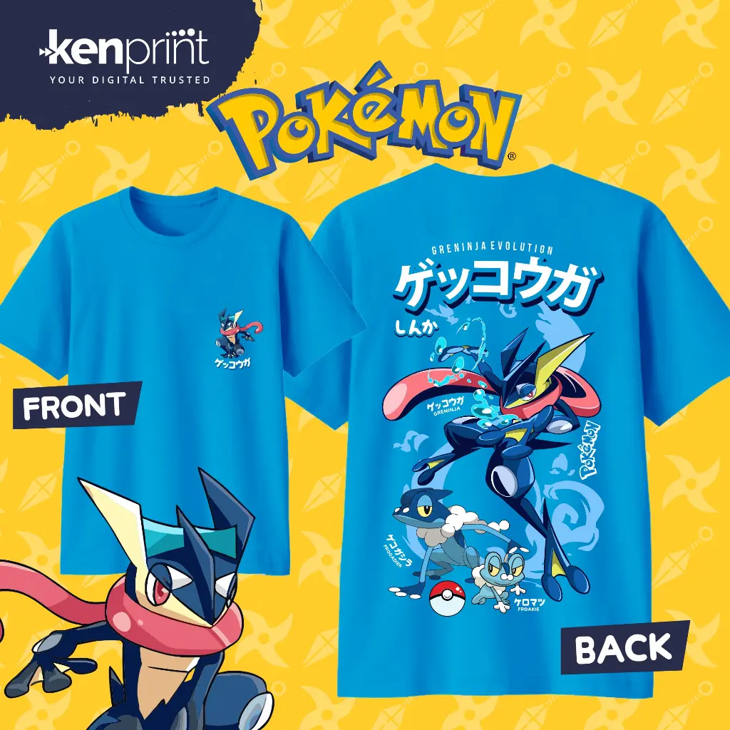 POKEMON T-shirt|   GRINJA|   FROGADIER|   FROAKIE EVOLUTION|   Non Official|   Cotton 30's Premium - Kids, Teenagers & Adults