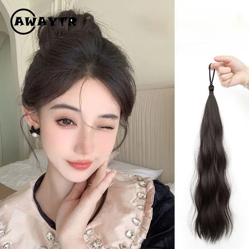 AWAYTR New Fashion Wig Ponytail Ball Hair Circle Simulates Natural Micro-coil of Leather Band Type Hair Tie