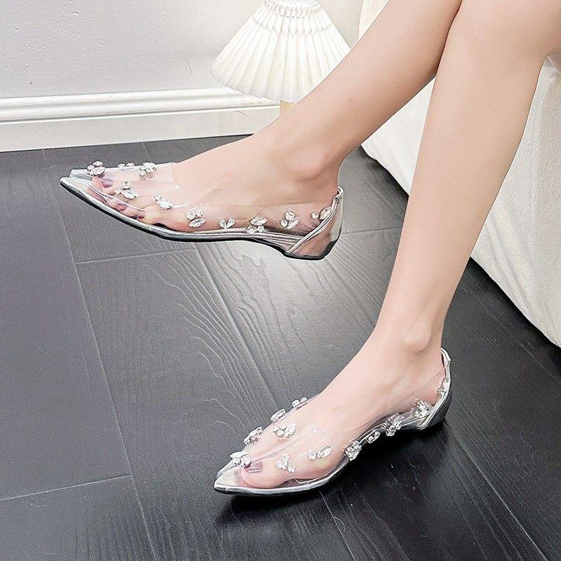 Giày Đế Bằng, Mũi Nhọn Gợi Cảm, Màu Đỏ, Phong Cách Lưới Cửa Hàng Kiểu Pháp, Bán Chạy, Kim Cương Giả Trong Suốt Màu Bạc, Pha Lê Cao, Thích Hợp Cho Đám Cưới, Bán Trong Cửa Hàng Pháp Nữ Shoes 5