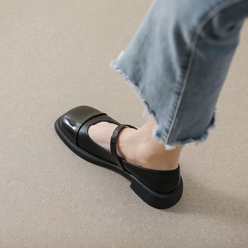 Giày lolita nữ mũi vuông bóng đế thấp quai cài Shoes 6