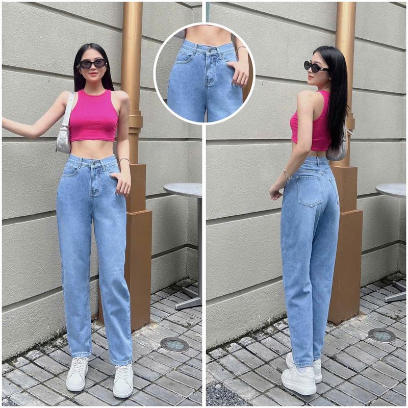  Quần  Jeans Nữ Baggy Cạp Cao Ống Đứng Phong Cách Hàn Quốc Sành Điệu Style 2024 ms 085 Women Pants 