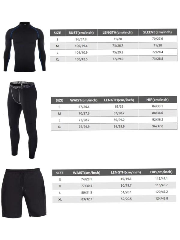 Three-Piece Set Sporty Men's Plain Tracksuit Set, Sport Mock Neck Tee & Drawstring Shorts & Letter Tape Leggings, Men's Sportswear for Gym Workout Running Training 5
