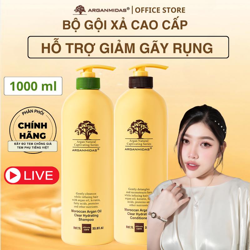 Bộ dầu gội xả Arganmidas phục hồi tóc hư tổn và kích thích mọc tóc cho mái tóc suôn mượt 1000ml