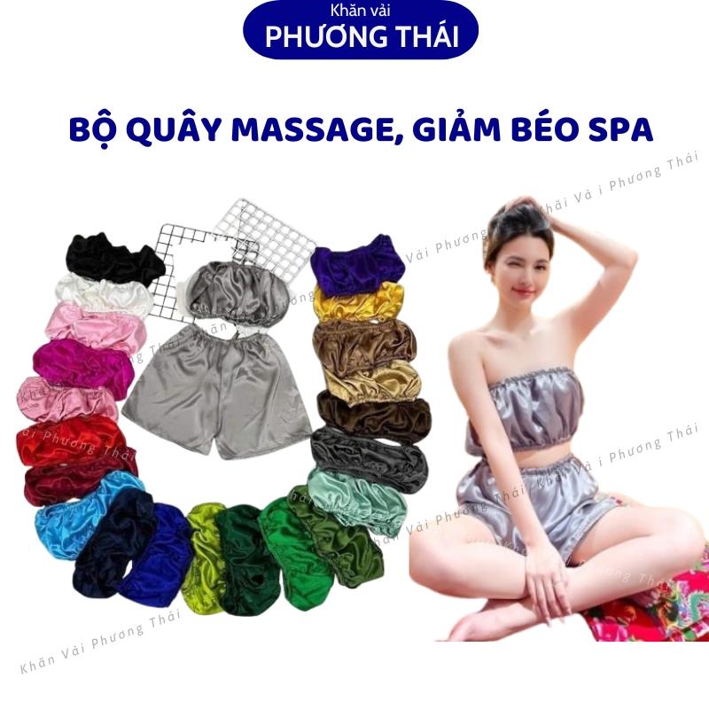 Bộ áo quây spa quần đùi mặc massage giảm béo chất phi lụa mát chun co giãn freesize