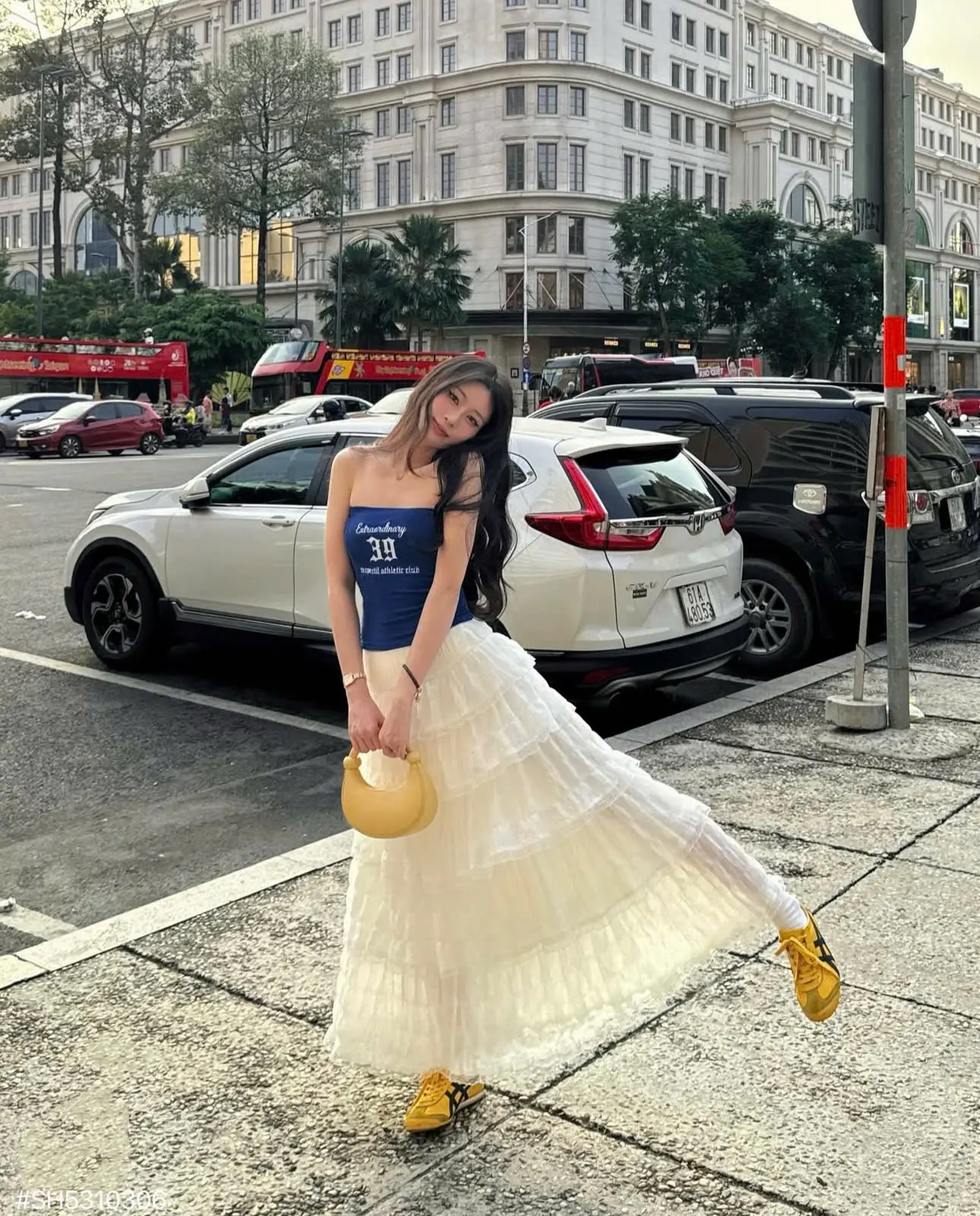 Set 2 món áo ống ôm body phối chân váy midi ren tầng suông dài - Hàng chuẩn ảnh