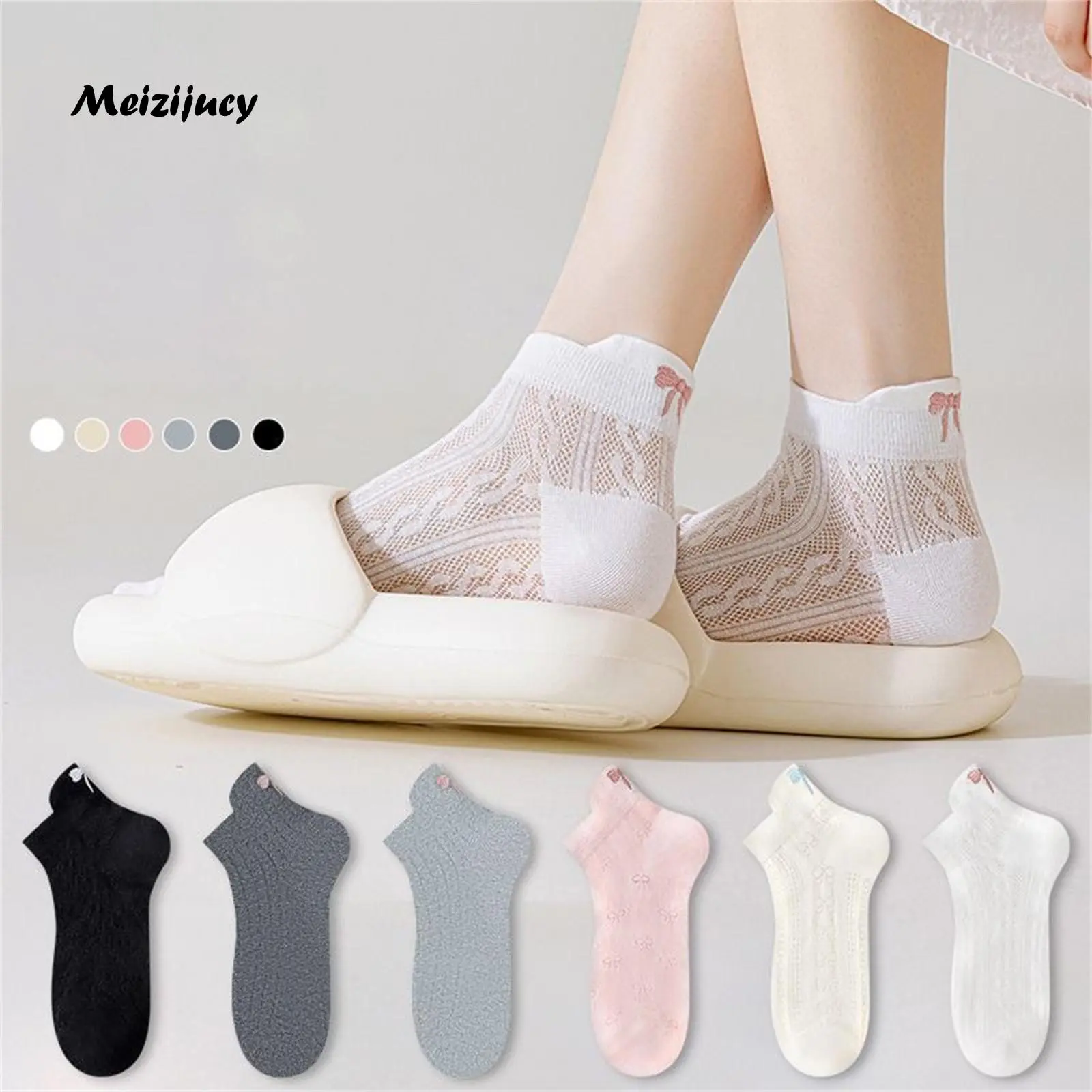 Women Long Socks, Sweet Embroidery Bow Mesh Sheer Socks Summer Casual Socks for Daily