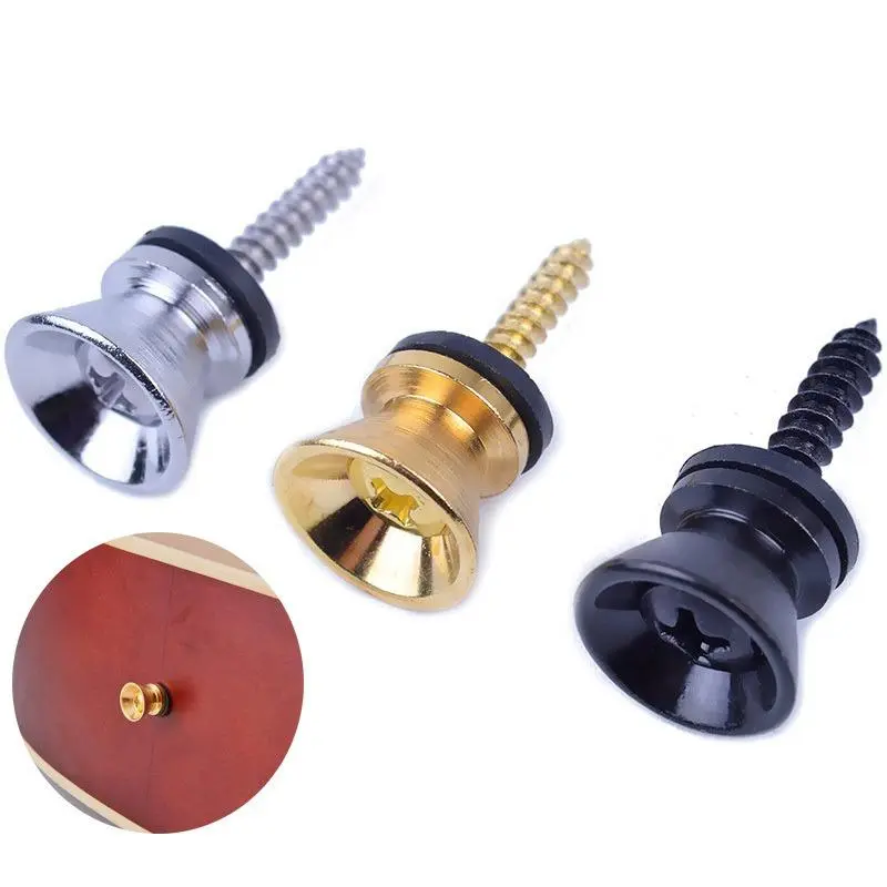 Guitar Strap Locks End Pins, 2 Counts Tail Nail Lock Button Pegs Screw Flat Head for Acoustic Classical Electric Guitar Bass Ukulele 2