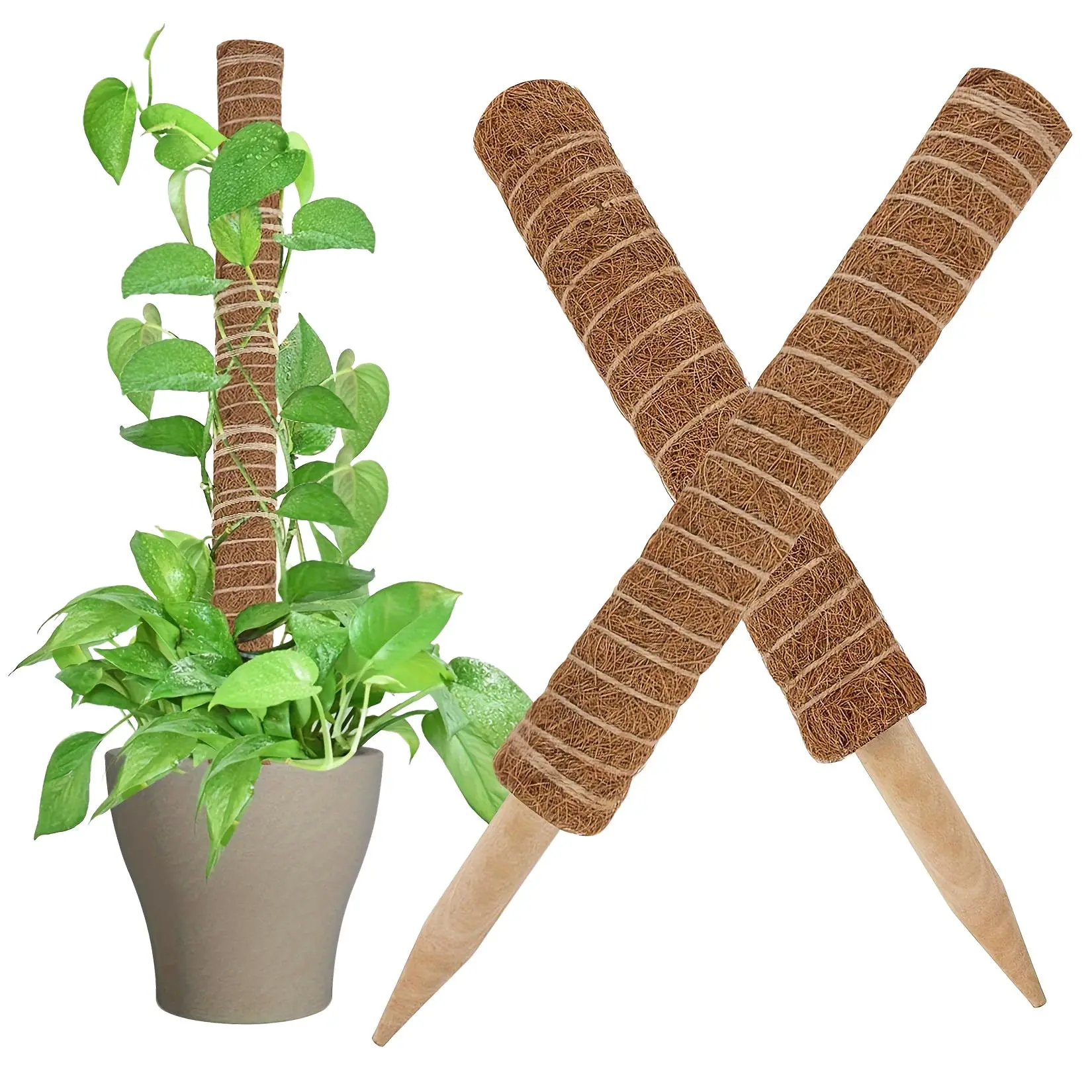 Moss Pole, 2 Counts Moss Rod For Climbing Plants, Coconut Shell Totem Pole Plant Support Bracket For Monstera Potted Plants, Garden Decoration Accessories, Outdoor