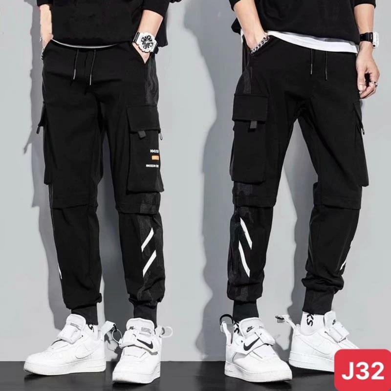 Quần Jogger Kaki Nam Túi Hộp Co Giãn Unisex In Sọc Trắng TT32 + tặng kèm móc khóa Sport Tập Thể Dục