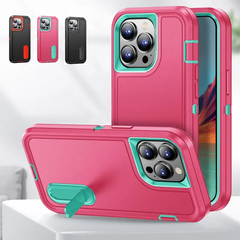 Shockproof Phone Case with Stand, Anti-slip & Anti-drop Phone Protective Cover, Phone Accessories Compatible with iPhone 16ProMax 15 14Plus 13pro 12 11Pro Max 0