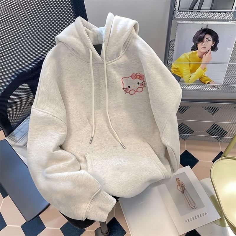áo khoác hoodie hello kitty,áo hoodie nữ xịn， Áo Khoác Nữ Dễ Thương, Top Women áo khoác  hoodie  pocket ，áo hoodie nữ form rộng 1