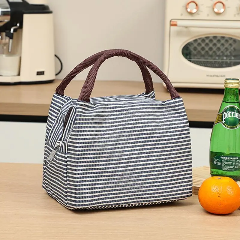 Striped Pattern Lunch Bag, 1 Count Reusable Lunch Handbag, Insulated Lunch Bag for Work Travel Picnic, Home Supplies 8