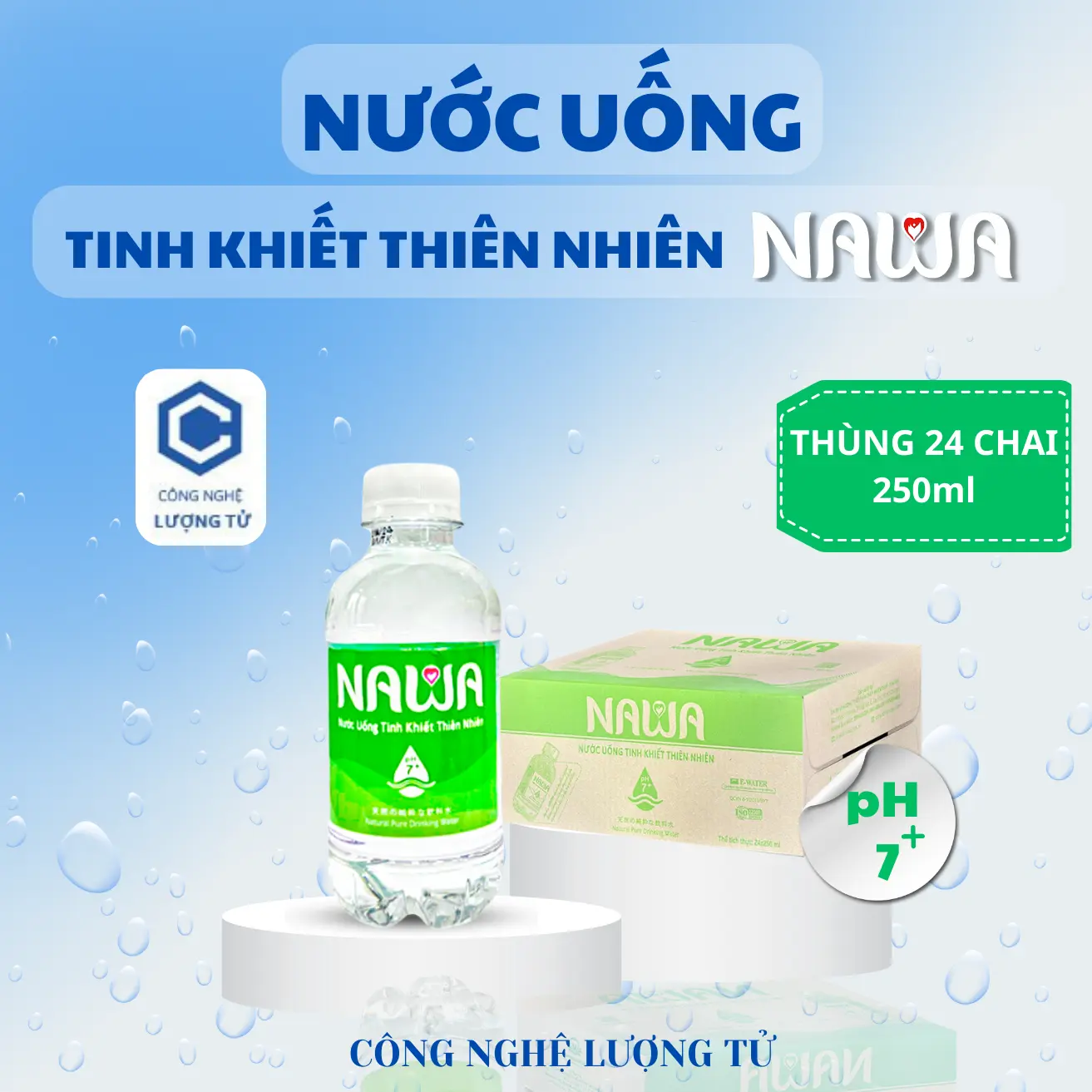 NƯỚC UỐNG TINH KHIẾT THIÊN NHIÊN NAWA 250ml - THÙNG 24 CHAI - dùng cho nhà hàng, hội nghị, cuộc họp... nuoc khong ngot nước lọc nước khoáng