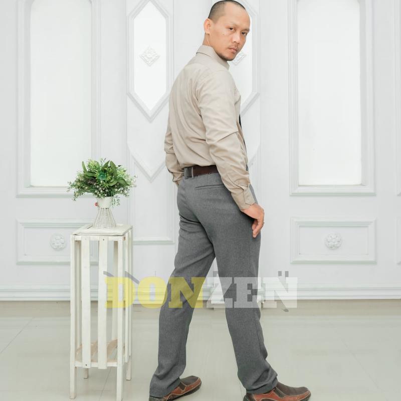 Celana Formal Pria Slim Fit Premium Quality DONZEN Model Elegan - Hitam Abu Tua Abu Muda Kantong Nyaman 7