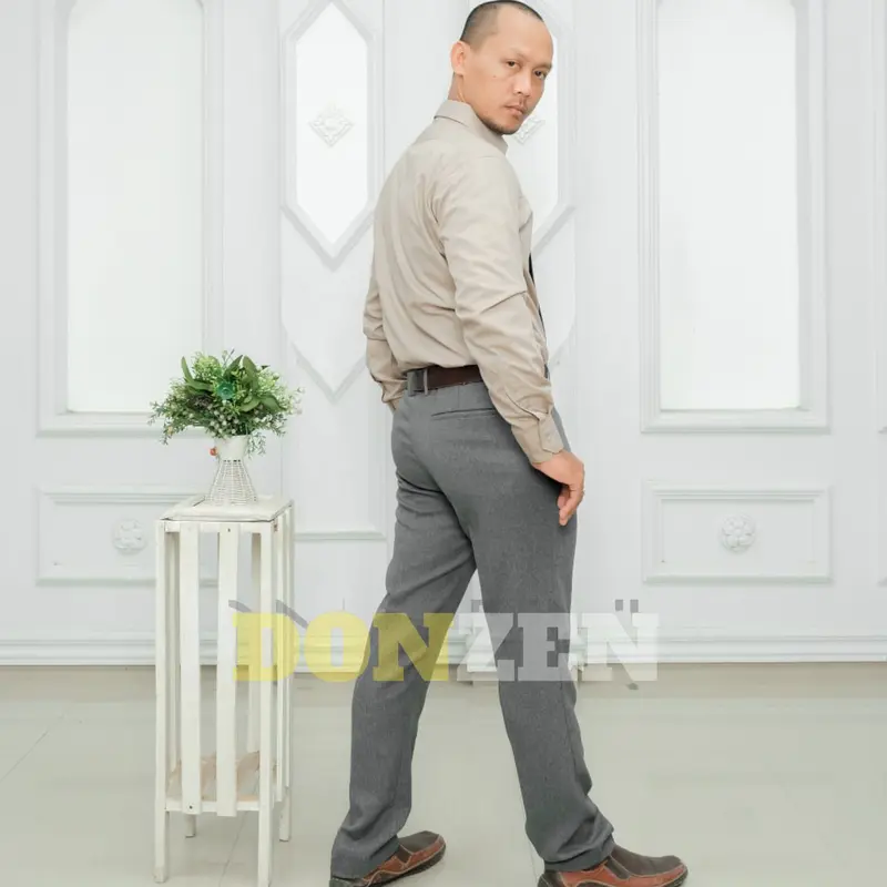 Celana Formal Pria Slim Fit Premium Quality DONZEN Model Elegan - Hitam Abu Tua Abu Muda Kantong Nyaman 6