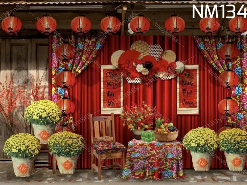 Tranh vải decor Tết mẫu mới 2025 / Phông vải Tết xưa / Nền trang trí Tết nguyên đán (2) 5