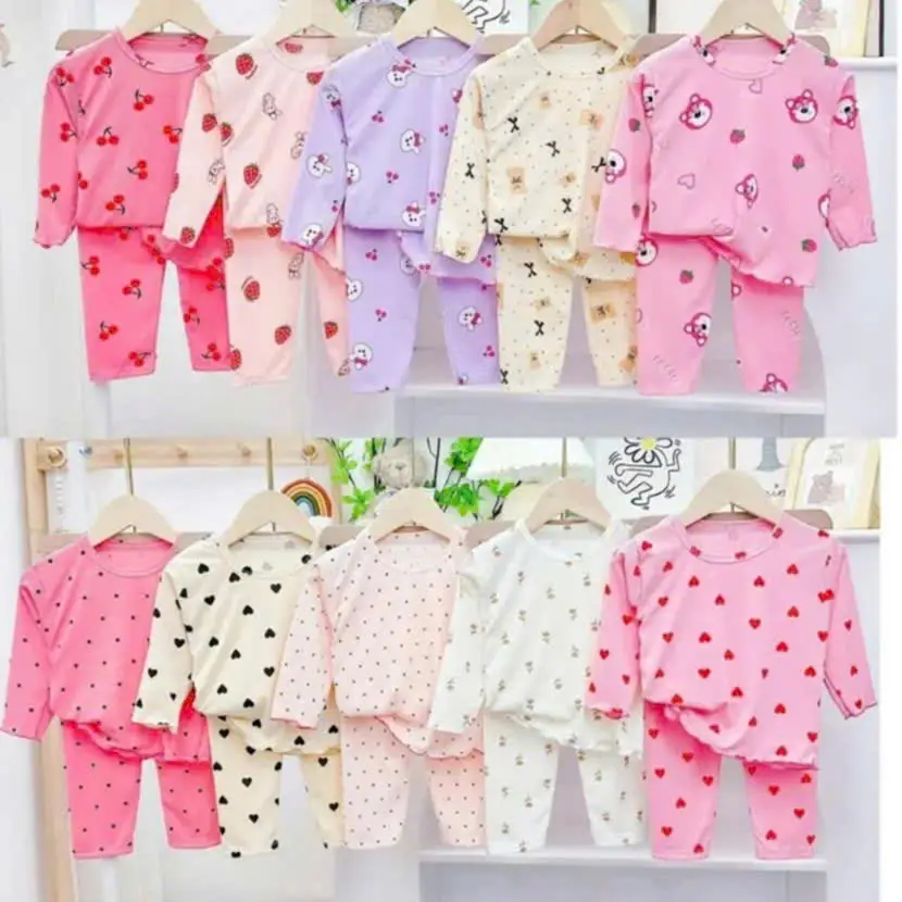 (Từ 4-32kg) Combo 4 bộ quần áo dài tay vải thun tăm lụa cuốn biên cho bé gái đến 32 kg - 1