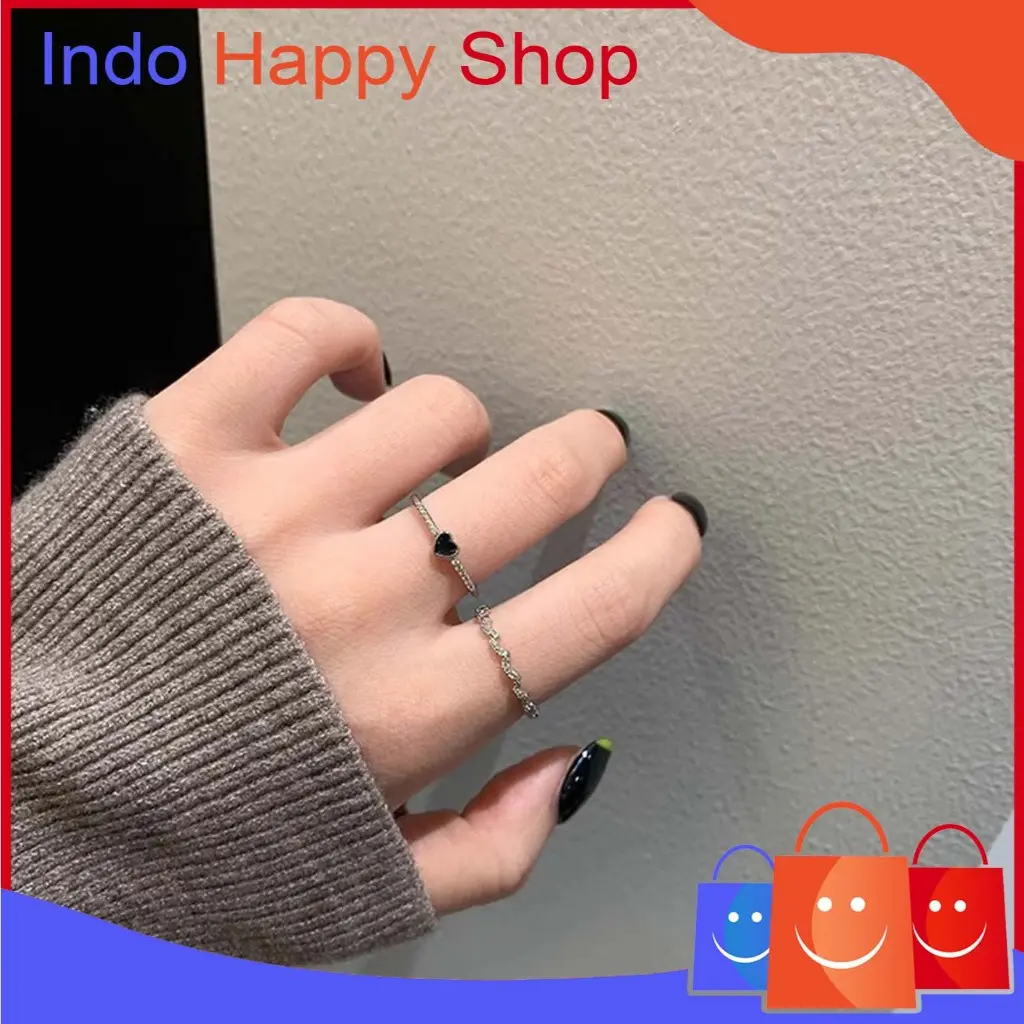 Cincin Set Motif Cantik Love Dan Gerigi Perak Rings 1228