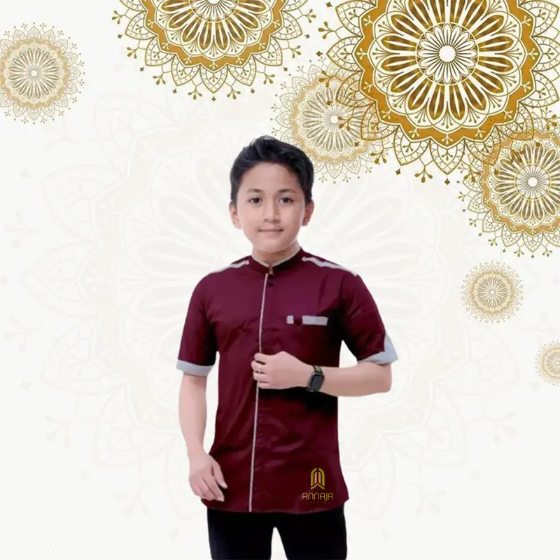 ANNAJA Kemeja Koko Anak Laki-laki Lengan Pendek Usia 9-17 Tahun | Koko Anak SD-SMP Muslim Lebaran Nyaman 2
