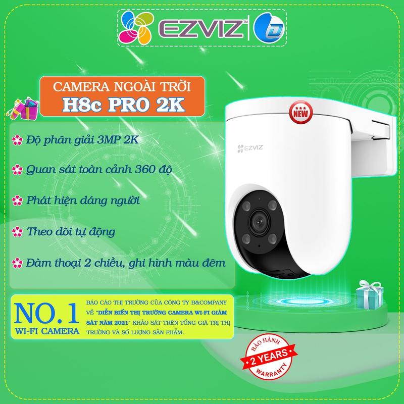 Camera wifi xoay ngoài trời  Ezviz H8C Pro 3MP 2K có màu ban đêm - Chính hãng