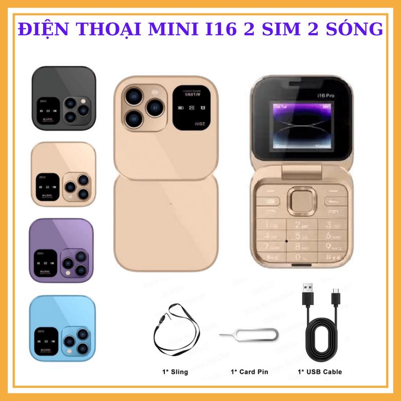 Điện Thoại Mini Siêu Nhỏ Thông Minh Nắp Gập i16 Pro 3 mắt 2 sim có camera quay phim chụp ảnh cute