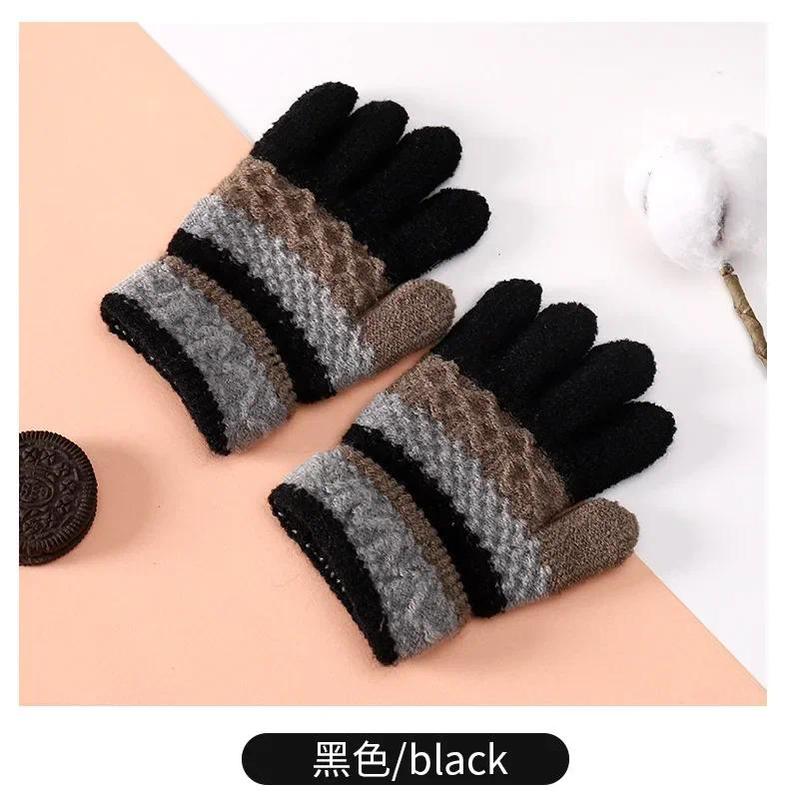 Product Introduction of 1Pair Winter Warm Cotton Baby Gloves Cute Kawaii Children Striped Split-finger Kindergarten for Boys Girls Kids Knitted Gloves 11