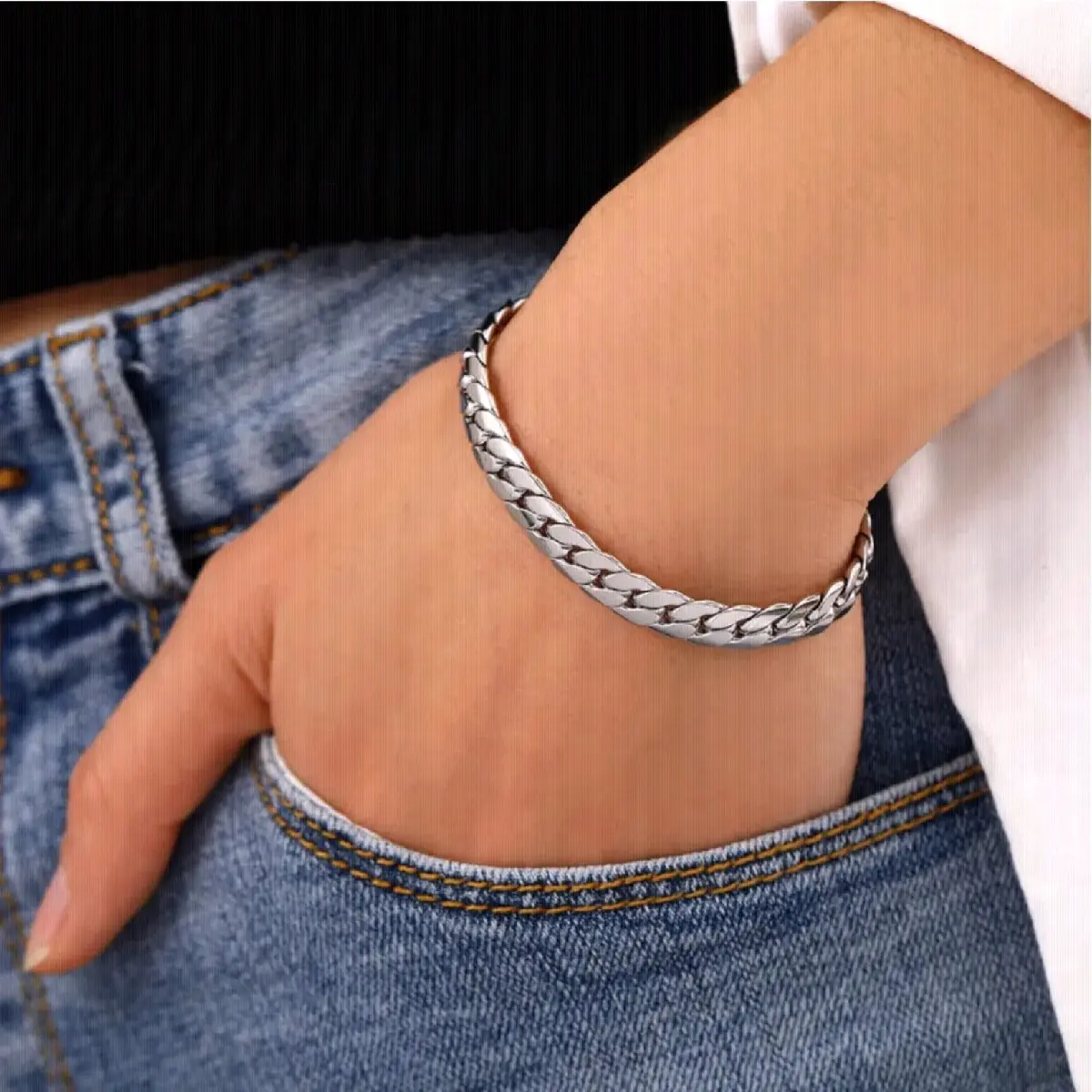 Gelang Titanium Pria Wanita Model Sisik Naga Polos