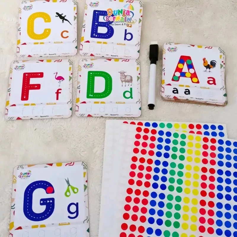 FREE SPIDOL & STIKER Kartu Wipe and Clean Huruf / Flashcard  / Flashcard Belajar Mengenal Huruf