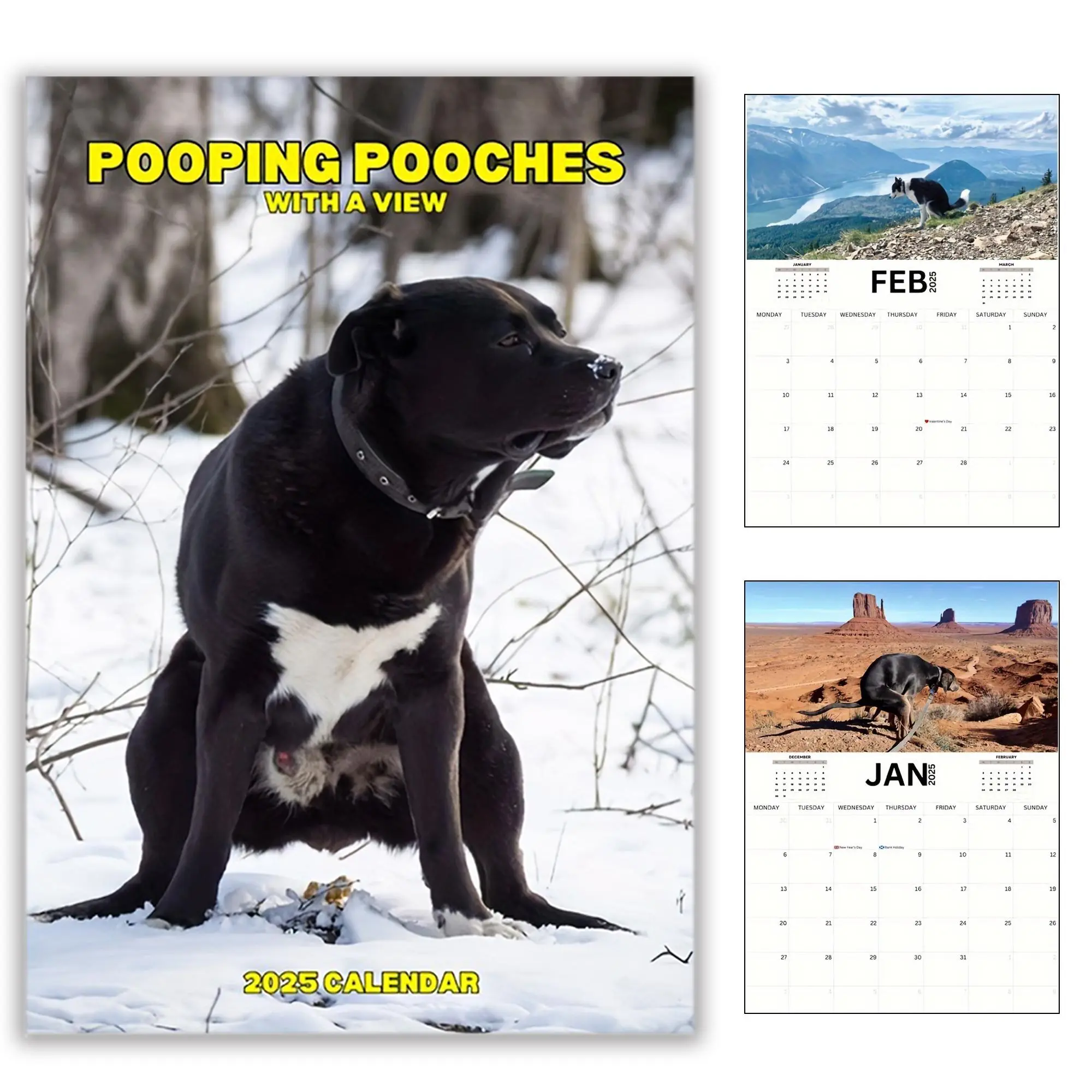Pooping Dogs Pooping in Beautiful Places Wall Calendar, 1 Count Funny Wall Art Humor Calendar, Hanging Decor for Home Dormitory Office School
