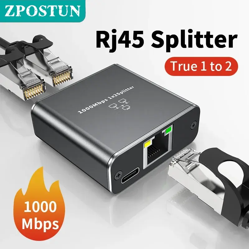 ZPOSTUN Rj45 Splitter 1 to 2 Gigabit Ethernet Adapter 100/1000Mbps Internet Network Cable Extender Rj45 Connector for PC TV Box Router Sharer