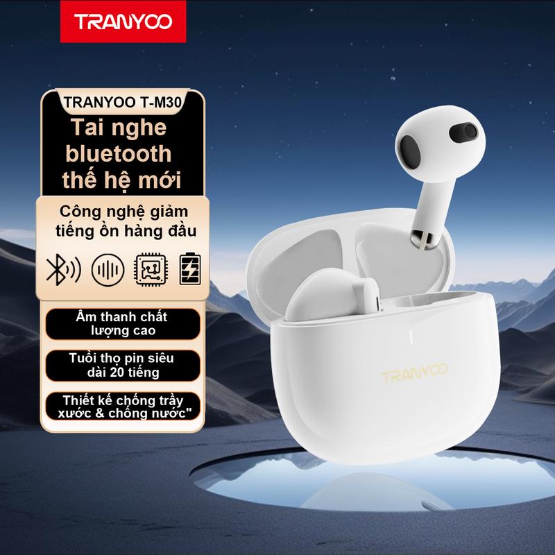 TRANYOO Tai Nghe Bluetooth M30 Thế Hệ Mới Chống Ồn Kháng Nước Kết Hợp Mic Đeo Thoải Mái Cả Ngày Công Nghệ Tia Cực Tím Chống Trầy Xước Và Tuổi Thọ Pin Siêu Dài Nhét Tai Nhét Tai Nghe Nhạc Earphone