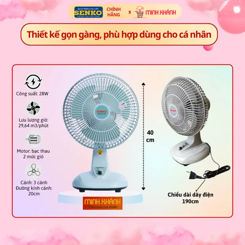 Quạt bàn mini 3 cánh Senko B102 - Nhỏ gọn, êm ái, gió mạnh, màu sắc xinh xắn, dùng cho ít người QuạT Fan 4