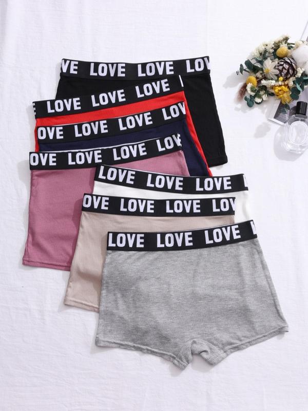 Women's Letter Tape Ribbed Boyshorts, Casual Soft Comfortable Panty for Women, Women's Underwear for Daily Wear 1