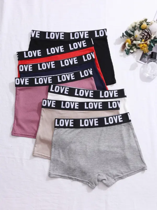 Women's Letter Tape Ribbed Boyshorts, Casual Soft Comfortable Panty for Women, Women's Underwear for Daily Wear 1