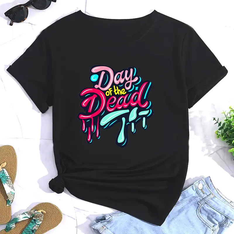 Digital Printing Graffiti Alphabet Anime Women's T-shirt Large Short Sleeve Round Neck Breathable Casual Women's Short Sleeve