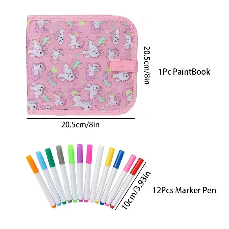 Erasable Doodle Book Set, 13pcs Children's Magic Painting Book Set, Including 1 Reusable Drawing Book with 12 Colored Pens, Creative Art Drawing Supplies, School Supplies 2024, Girls Birthday Gift 3