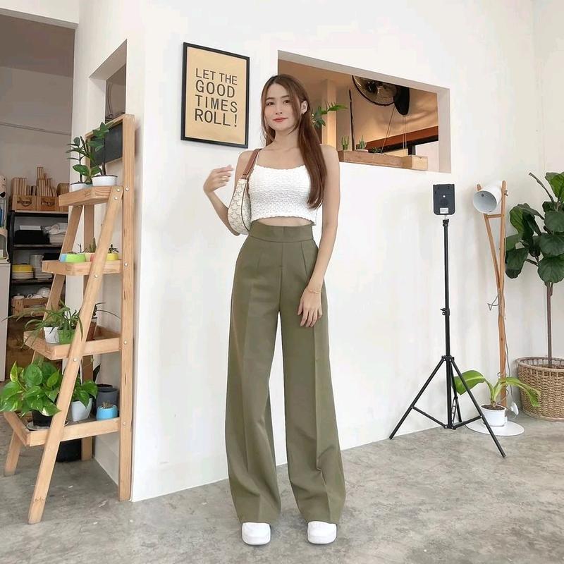 loosepants trousers basic - celana kerja wanita - kulot Highwaist Panjang 0