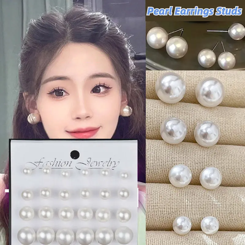 Bộ Bông Tai Ngọc Trai Mô Phỏng, 12 Đôi / Bộ, Màu Trắng, Dành Cho Phụ Nữ, Bông Tai Thanh Lịch, Trang Sức Nữ