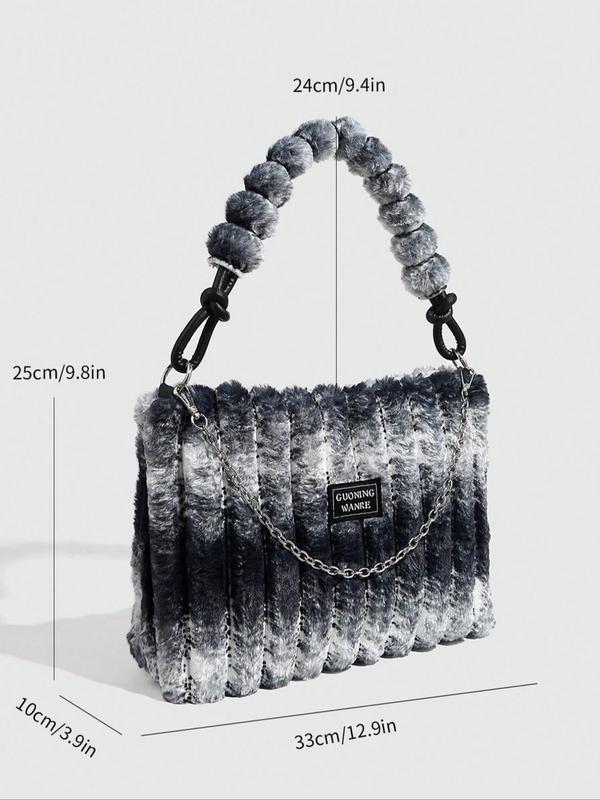 Women's Tie Dye Fluffy Purse Shoulder Bag with Chain Strap, Trendy Large Capacity Square Bag for Women for Fall & Winter, Female Underarm Bag for Party, Club 1
