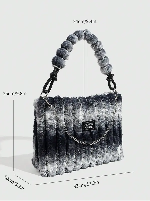 Women's Tie Dye Fluffy Purse Shoulder Bag with Chain Strap, Trendy Large Capacity Square Bag for Women for Fall & Winter, Female Underarm Bag for Party, Club 1