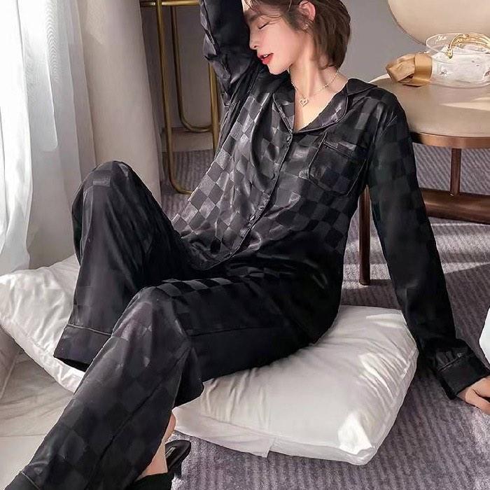 Bộ Đồ Ô Vuông Tay Dài Quần Dài Lụa Xước Quảng Châu Mềm Mát Mịn - Áo 2 1