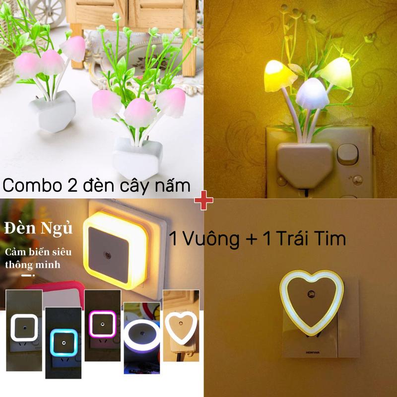 Bộ 4 đèn ngủ cảm ứng tự động-đèn ngủ cây hoa dễ thương (Mix màu)