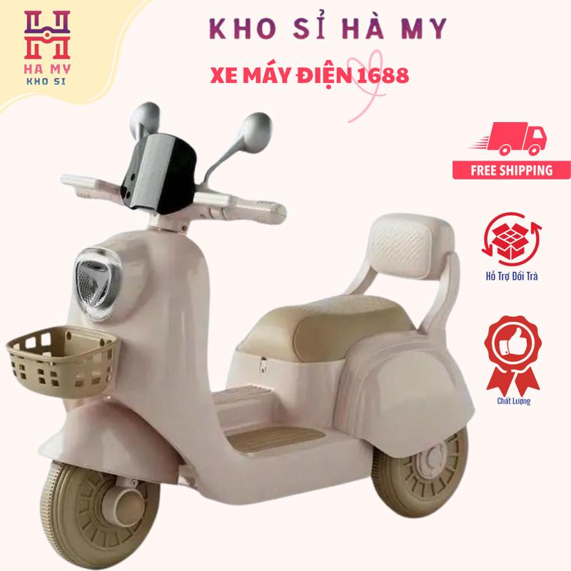 Xe máy điện trẻ em mã 1688 có gương chắn, giỏ để đồ, bàn đạp chân ga KHO SỈ HÀ MY Cho Bé Đồ Chơi