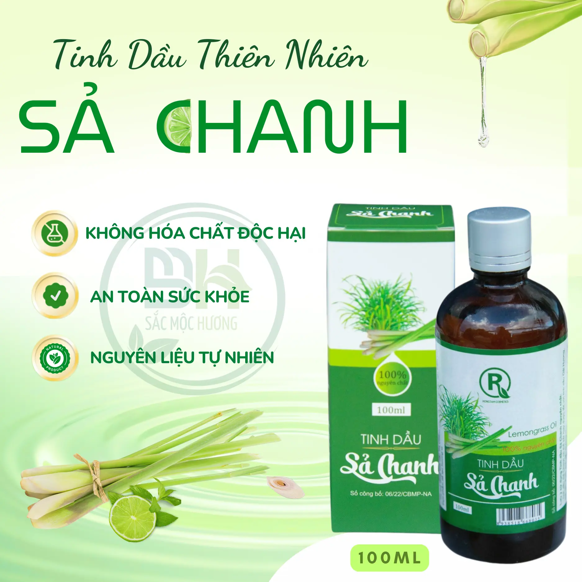Tinh Dầu Sả Chanh Nguyên Chất 100ml - Xông Thơm Phòng, Đuổi Muỗi, Khử Mùi, Treo Xe - Hàng VN Chất Lượng Cao - Thơm Dầu Thơm Phòng nuoc thom tinh dausach
