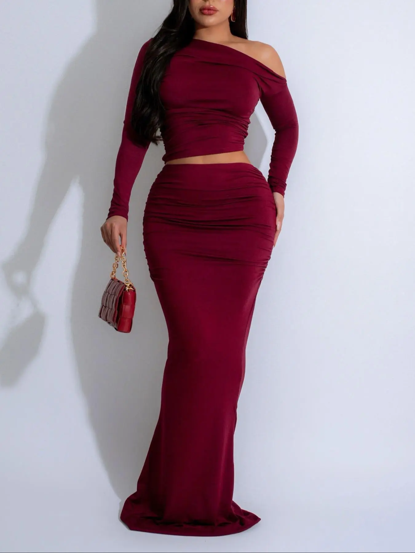 Women's Solid   Top & High Waist Skirt Two-piece Set, Elegant Fashion Casual Top & Skirt for Daily Outdoor Wear, Women's Clothing for Spring & Fall