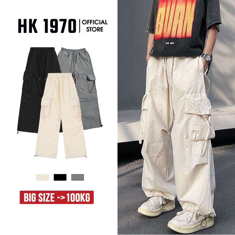 Quần Ống Rộng nam nữ có dây rút Unisex, Quần Túi Hộp Vải Dù Phong Cách Hiphop Đường Phố Q130 Nam Menswear Pants Đen Trắng