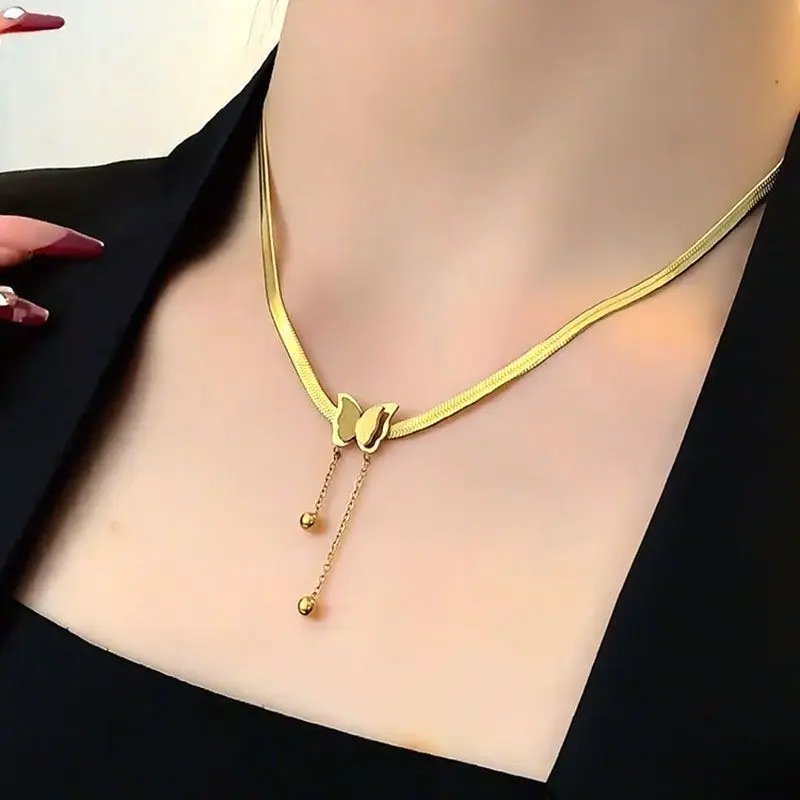 Vòng Cổ Vàng, Thời Trang, Dành Cho Nữ, Phổ Biến, Làm Bằng Thép Titan Dây Chuyền Xương Đòn, Hàng Mới Về, Giá Cả Phải Chăng, Sang Trọng, Không Phai Màu, Thích Hợp Làm Quà Tặng Cho Bạn Gái, Mẹ 2