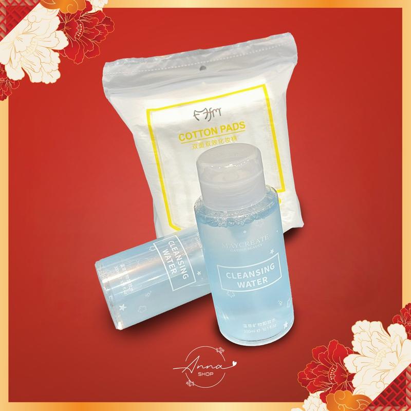 Combo Bông Và Nước Tẩy Trang Maycreate Xanh 300ml Tẩy sạch Bụi Bẩn Bã Nhờn