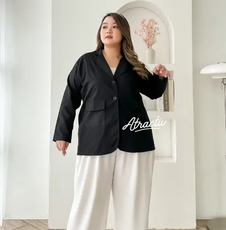 ATRACTIV Blazer Formal Jumbo Wanita LD150 Blazer Wanita Jumbo Oversize LD120 LD130 LD145 LD150 Jas Kantor Kerja Tebal Baju Hitam 7